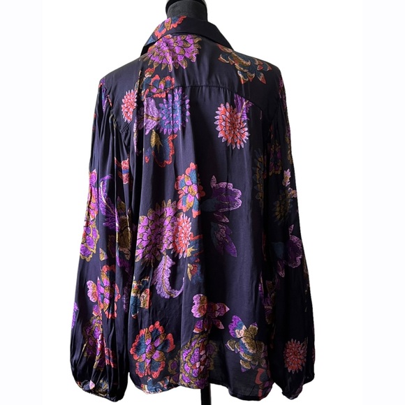 FRNCH Camassia Womens Large Purple Floral Print Long Sleeve Blouse Top NEW - Picture 7 of 10